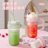 Double-drink tea break, large-capacity, high-appearation-level sports water bottle, summer heat-resistant plastic anti-drop with straw, cold-brewed cup details Picture